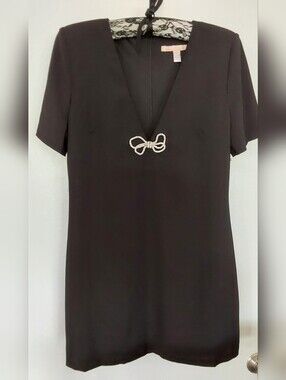 ANTHROPOLOGY HUTCH CRYSTAL BOW BLACK PLUNGING MINI DRESS M